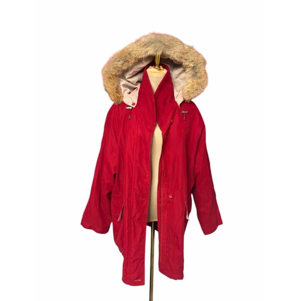 London Fog Red Parka Coat Faux Fur Hood Women’s LP Winter Jacket Warm
